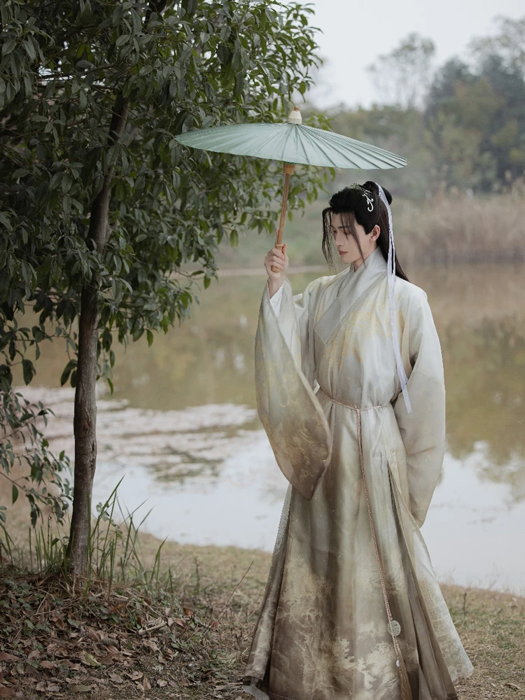 Men's Ming Dynasty Daopao Robe Printed Gradient Color Hanfu