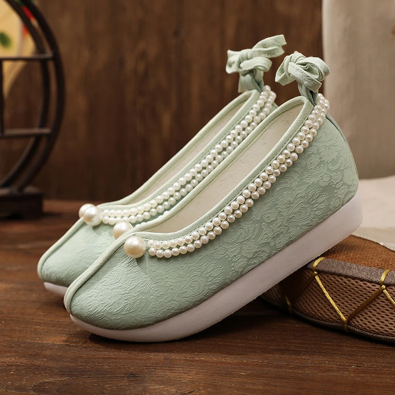 Ming Dynasty Hanfu Shoes Women Traditional Cloth Solid Color Sho