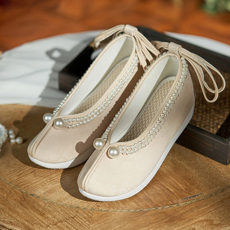 Ming Dynasty Hanfu Shoes Women Traditional Cloth Solid Color Sho