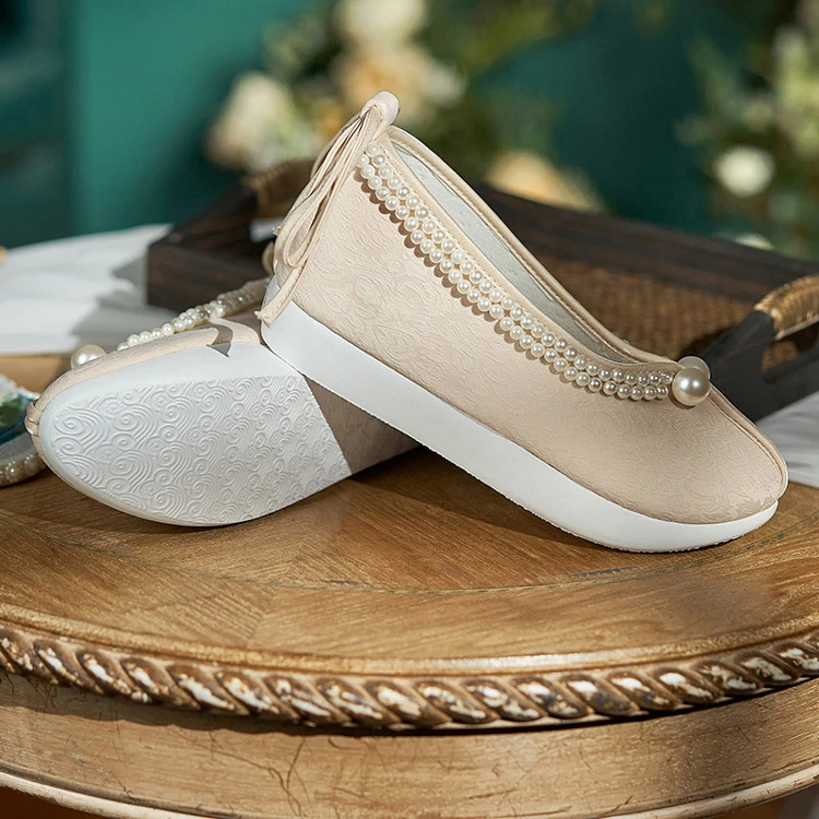 Ming Dynasty Hanfu Shoes Women Traditional Cloth Solid Color Sho