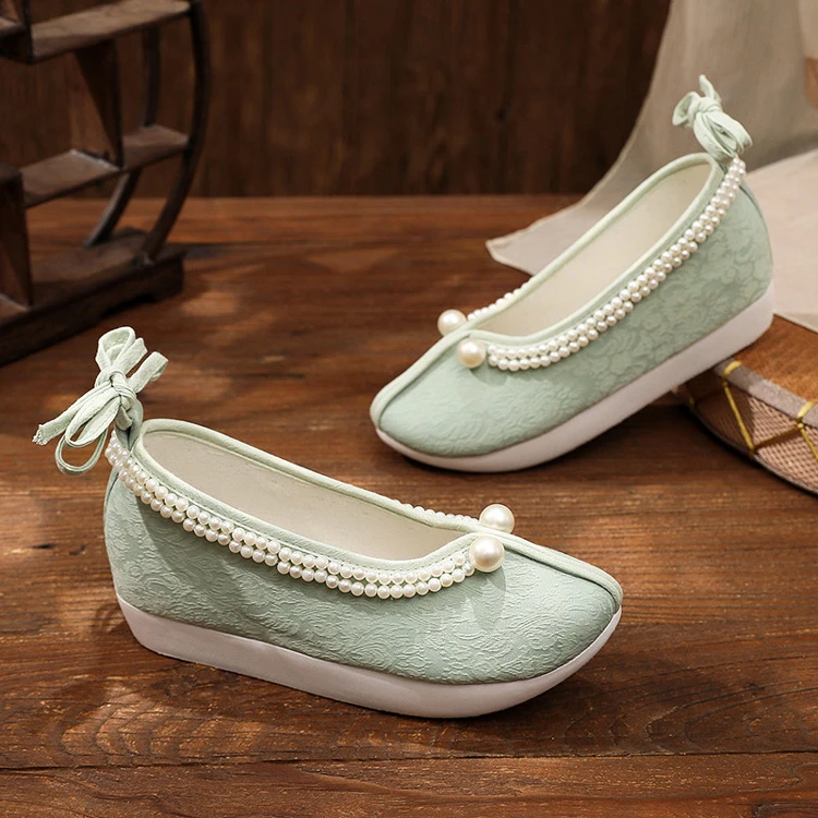 Ming Dynasty Hanfu Shoes Women Traditional Cloth Solid Color Sho