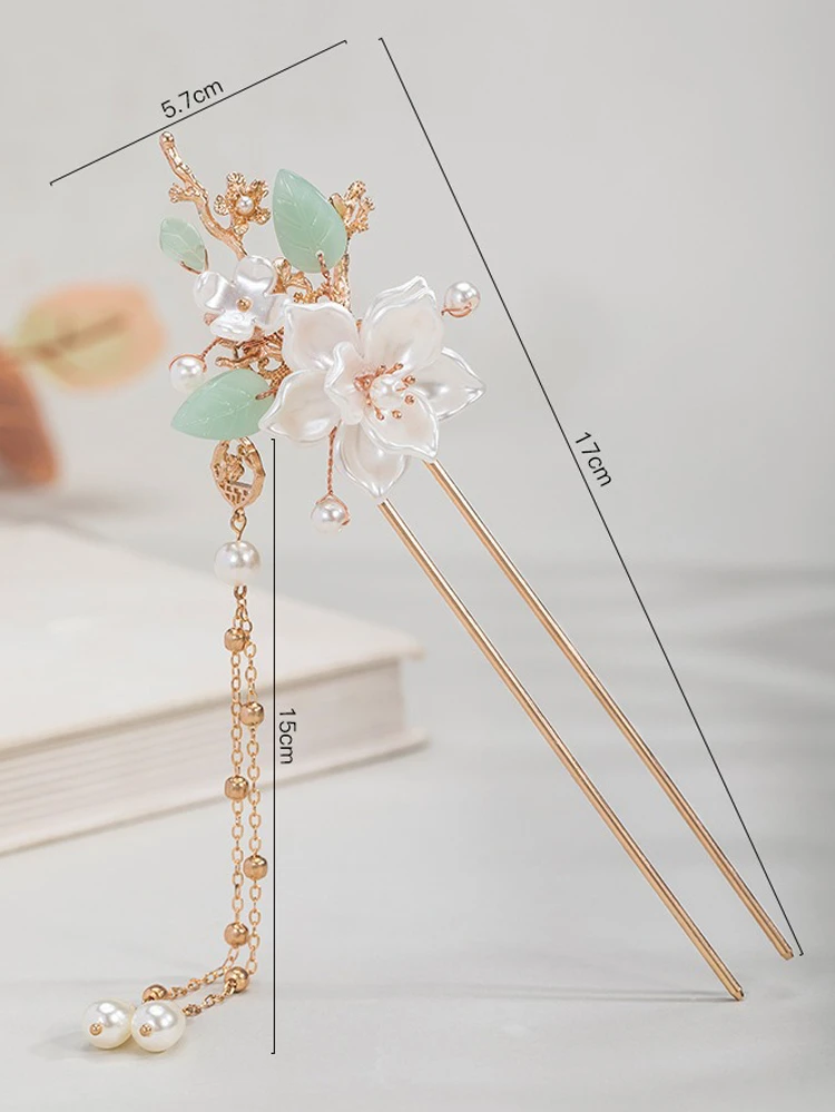 Hanfu Hairpin Ancient Style Camellia Tassel Headpiece