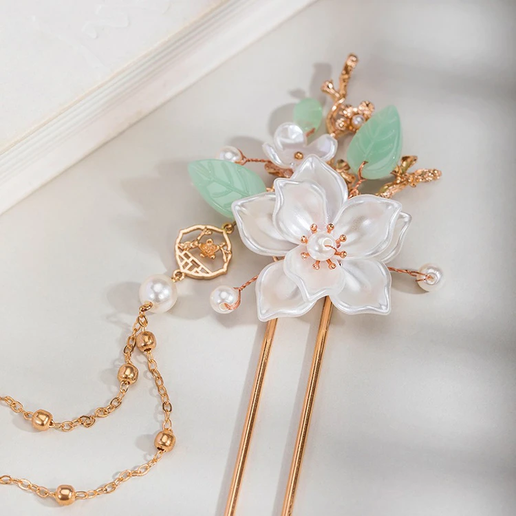 Hanfu Hairpin Ancient Style Camellia Tassel Headpiece