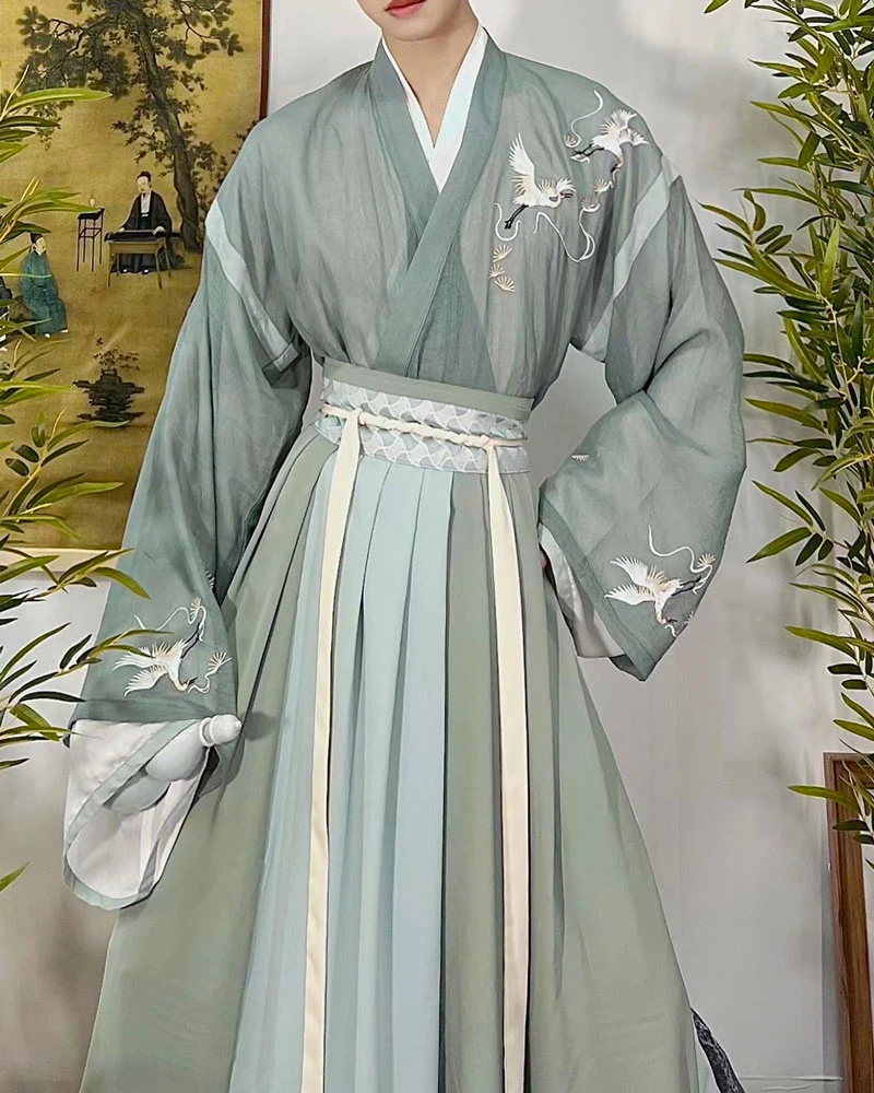 pine crane green men hanfu