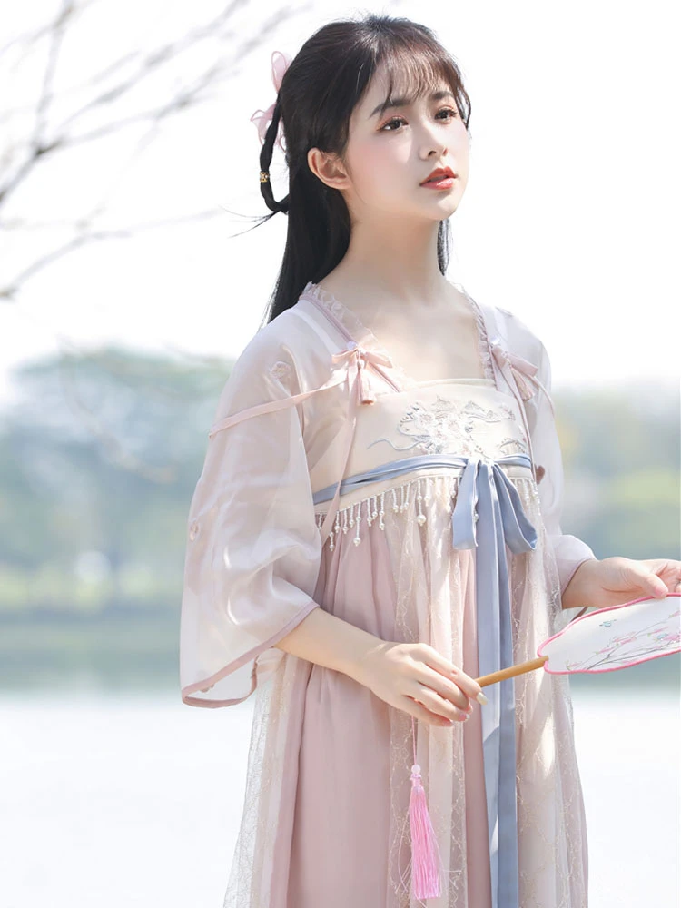 river fairy pink summer hanfu dress