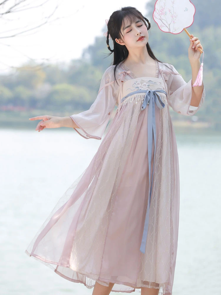 river fairy pink summer hanfu dress