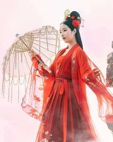 red chinese dress clothing female hanfu