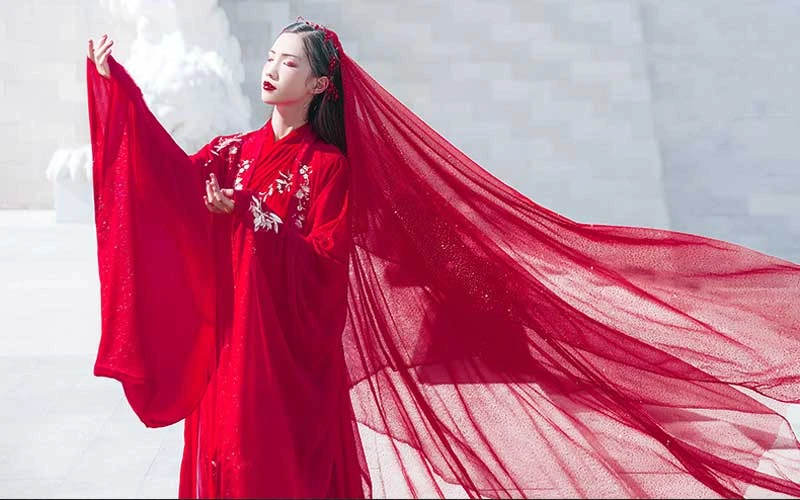red chinese dress clothing female hanfu