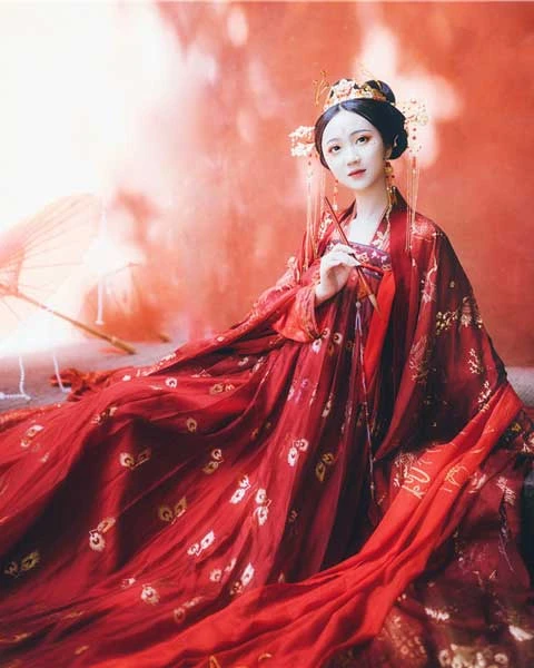 red chinese dress clothing female hanfu