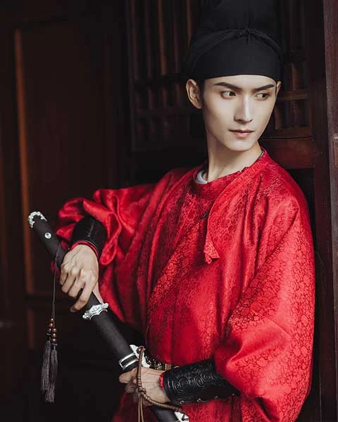 red chinese dress clothing male hanfu
