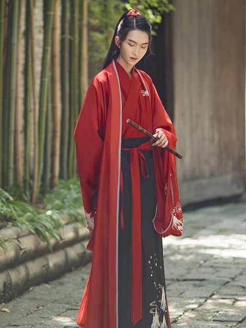 red chinese dress clothing male hanfu