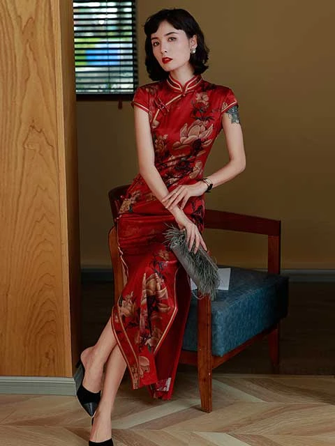 red chinese dress clothing cheongsam