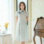 summer flower white cheongsam qipao dress
