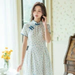 summer flower white cheongsam qipao dress