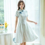 summer flower white cheongsam qipao dress