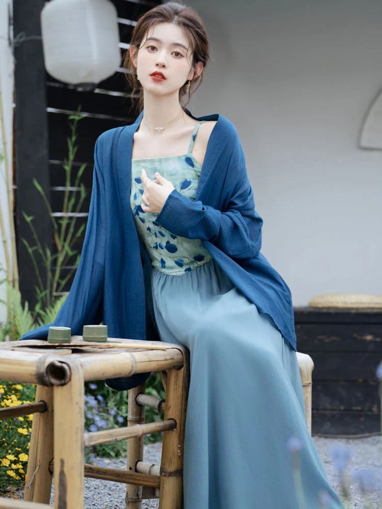 spring blue sexy hanfu dress