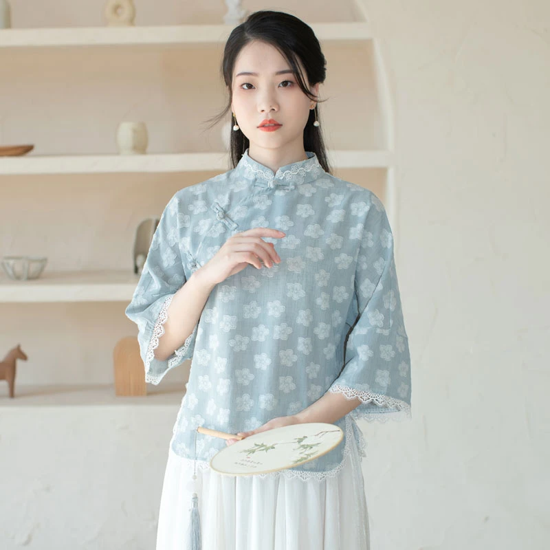 begonia-flower-blue-qipao-shirt-01 begonia flower blue qipao shirt cheongsam