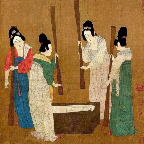 Painting Appreciation: Court Ladies Preparing Newly Woven Silk 4