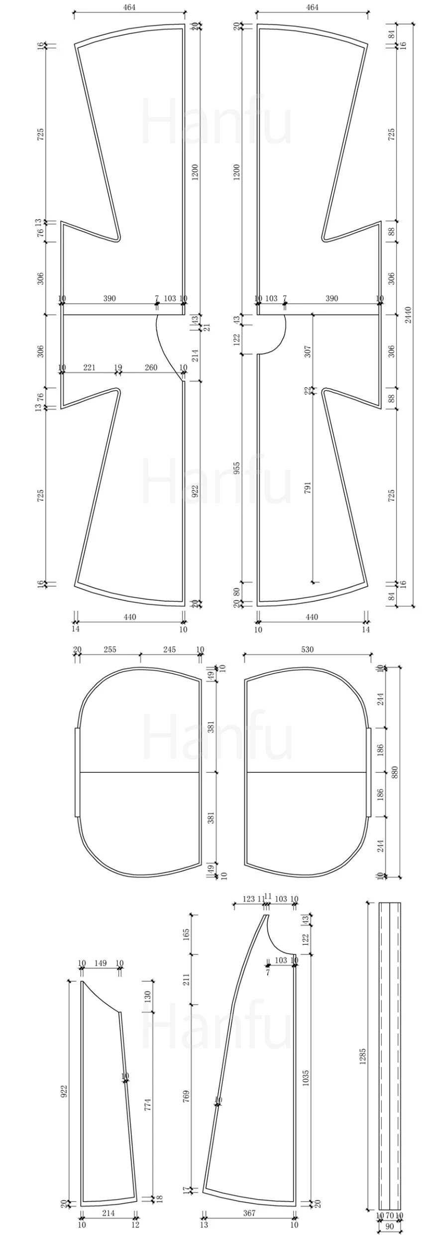 Hanfu Making(5) - Pan Collar Aoqun Cutting & Sewing Patterns