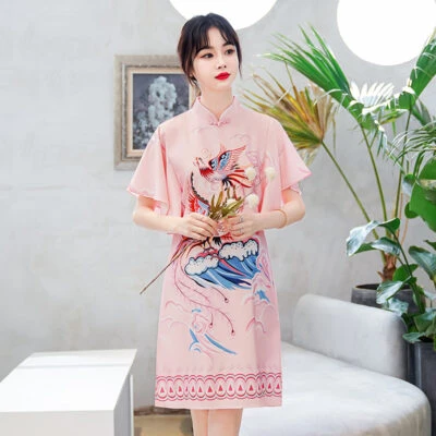 twin phoenix mini qipao dress