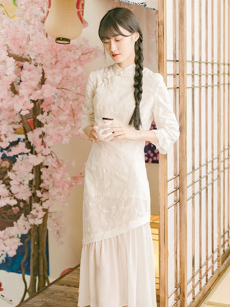 White Feather casual qipao dress