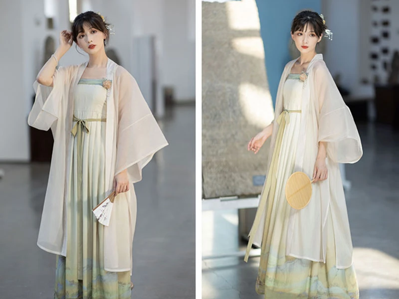 green landscape modern hanfu dress