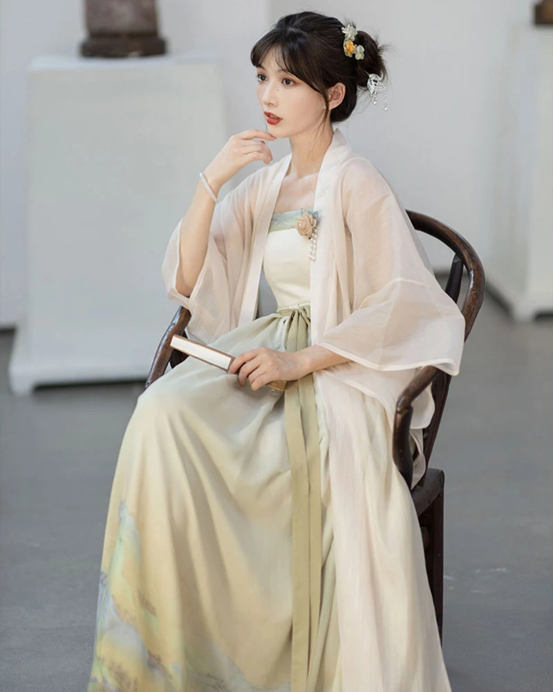 green landscape modern hanfu dress