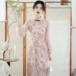 peach qipao pink cheongsam dress