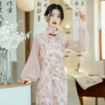 peach qipao pink cheongsam dress