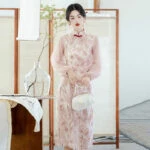 peach qipao pink cheongsam dress
