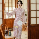 peach qipao pink cheongsam dress