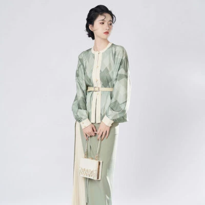 retro plaid green hanfu modern