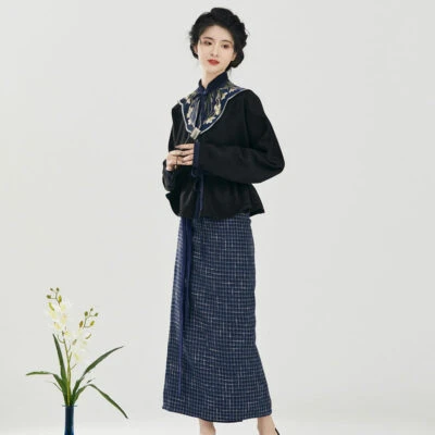snow orchid black blue hanfu fashion