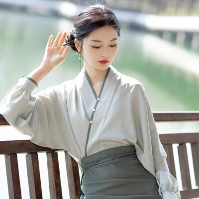 Spring GreenModern Song Style Women Hanfu Fashion Green Dress for Spring