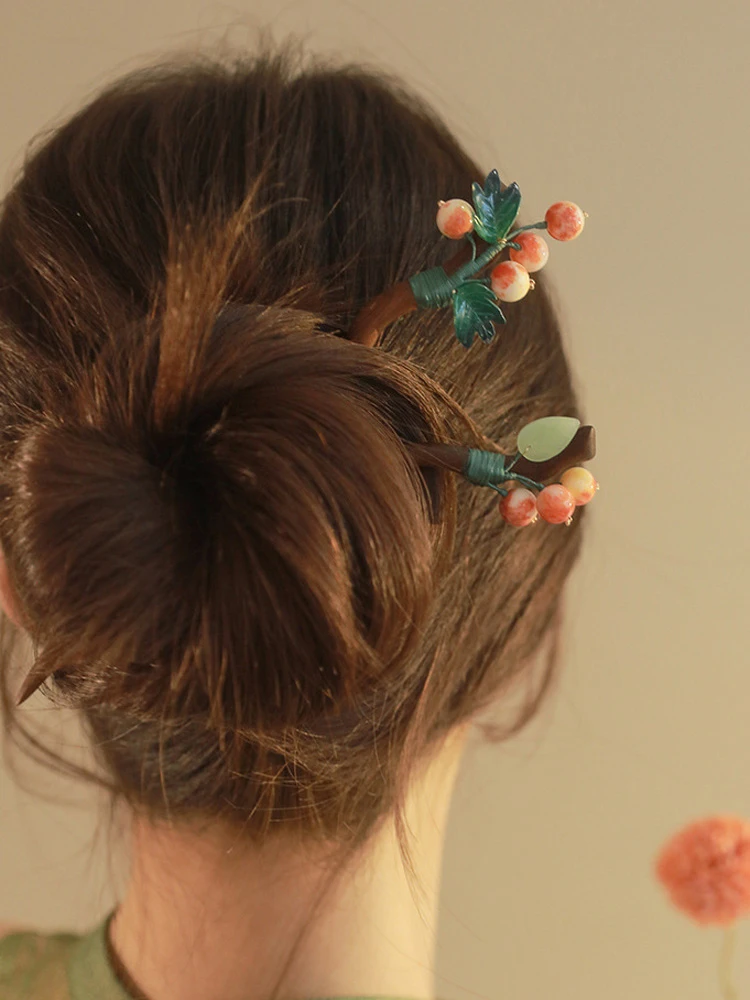 Vintage Hanfu Wooden Hairpin Handmade Cheongsam Hair Decoration