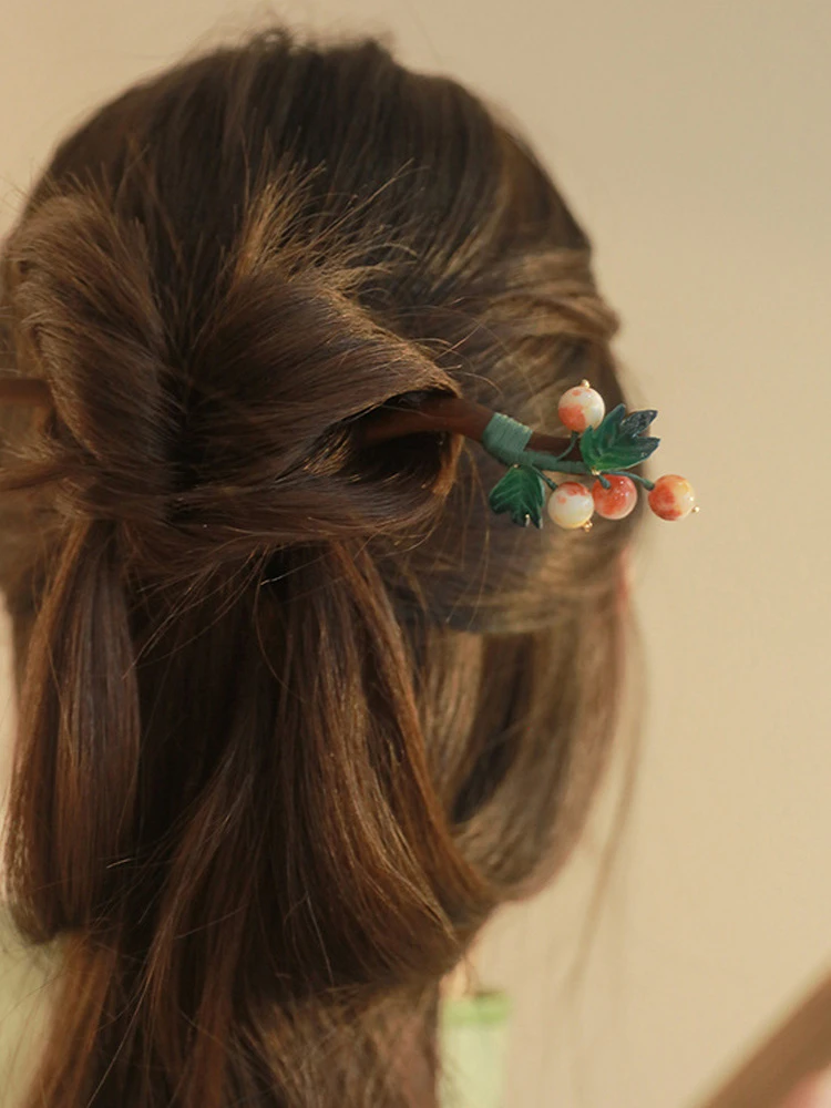 Vintage Hanfu Wooden Hairpin Handmade Cheongsam Hair Decoration
