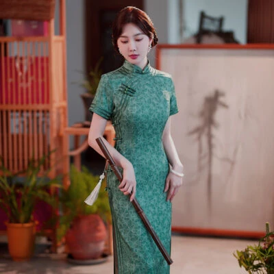gingko leaf green cheongsam qipao