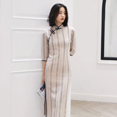 vine qipao modern cheongsam cotton linen