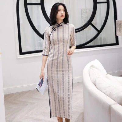 vine qipao modern cheongsam cotton linen
