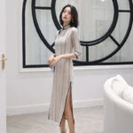 vine qipao modern cheongsam cotton linen