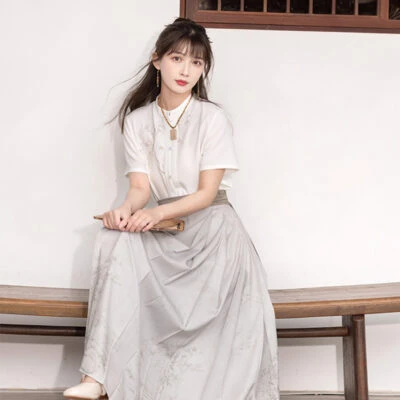 Modern Mamian Dress Summer Modified Beige Hanfu for Women