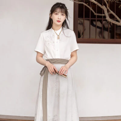 Modern Mamian Dress Summer Modified Beige Hanfu for Women
