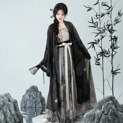 Woman Black Bamboo Song Dynasty Qiyao Shanqun for Everyday Wear