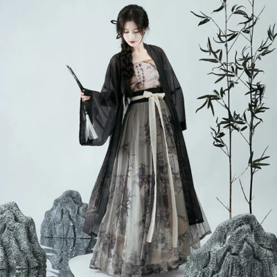 Woman Black Bamboo Song Dynasty Qiyao Shanqun for Everyday Wear