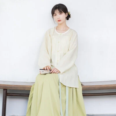 Women Ming Silk Round Shirt Mamian Dress for Summer