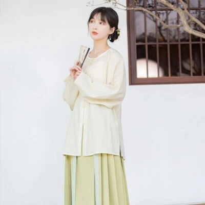 Women Ming Silk Round Shirt Mamian Dress for Summer