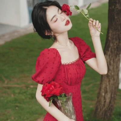 sweet rose red Chinese dress