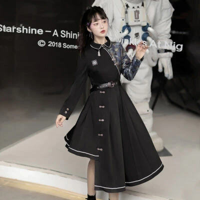 Modern Women Hanfu Modified Black Dresses New Street Fashion