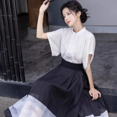Women Modern Hanfu Minimalist Mamian Dress for Summer Day