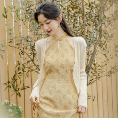 butterfly qipao yellow summer cheongsam